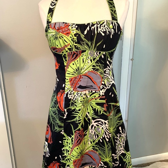 Tropical Print Halter dress sleeveless Small 6 Spring Summer Nanette Lepore - Picture 6 of 14